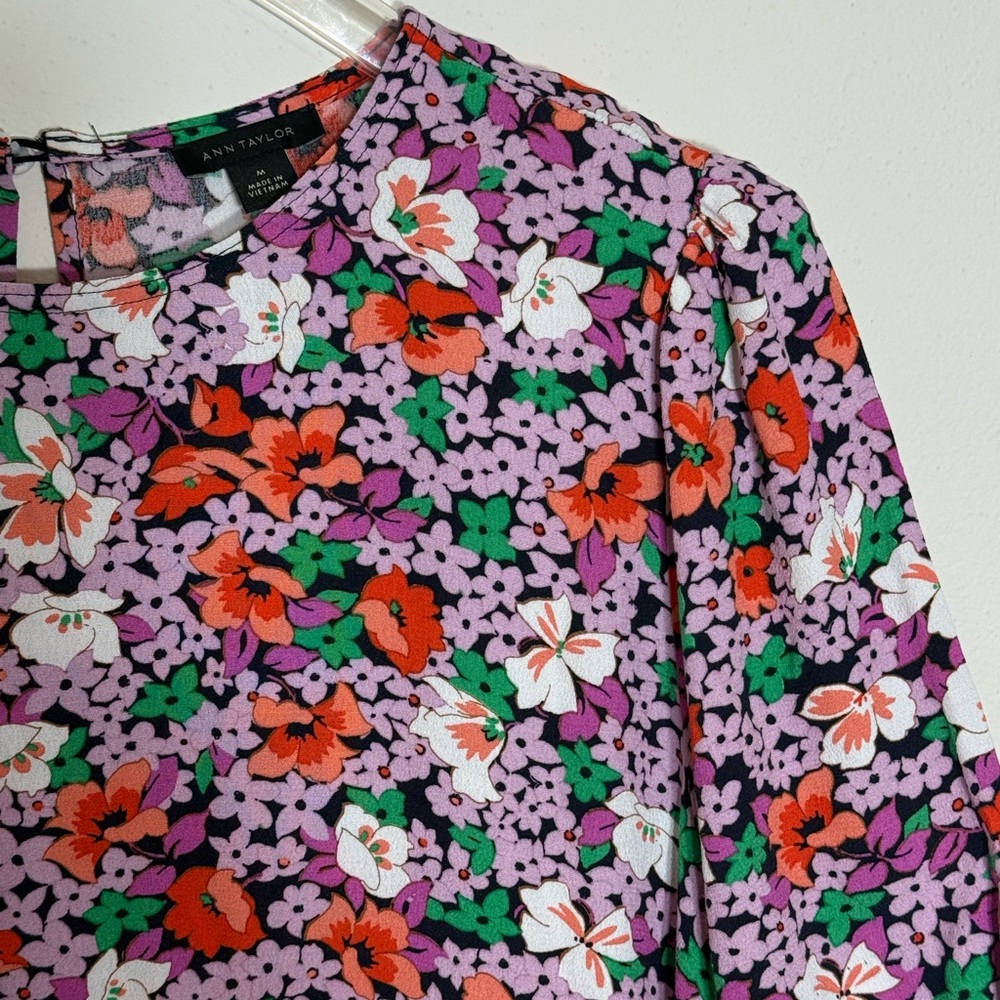 Ann Taylor Purple Orange Floral Midi Dress Slight High Low Size M - Picture 4 of 6